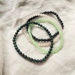 Bloodstone, Rose Quartz, Jade, Lava stone crystal power mini bracelets